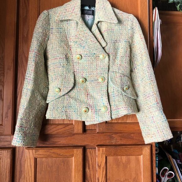 Bergdorf Goodman IMPASSE New York Double-Breasted Tweed Jacket Green - 4 - Picture 5 of 16